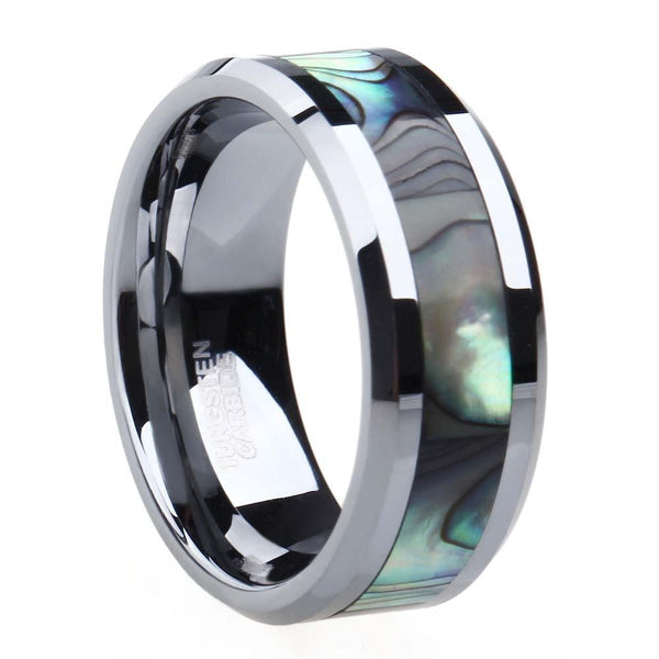 matching couples rings - abalone silver tungsten rings set