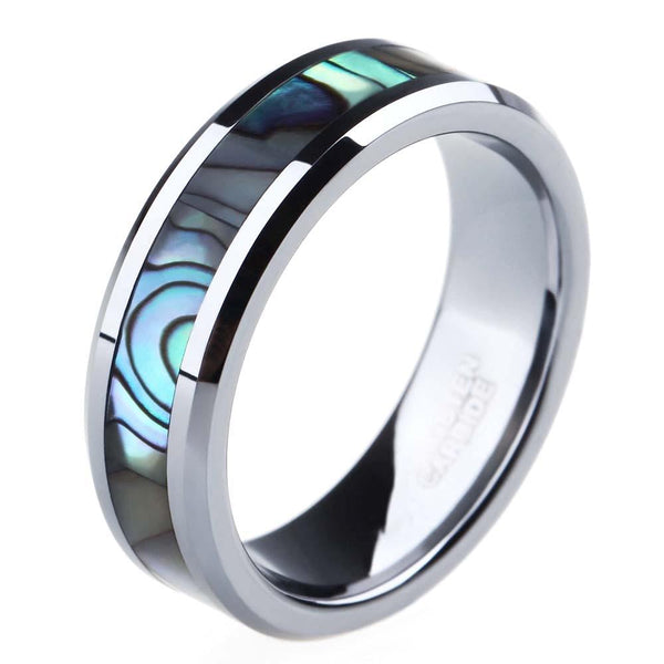 matching couples rings - abalone silver tungsten rings set