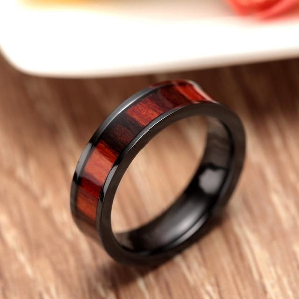 Wood mens rings - black and wood ring for men