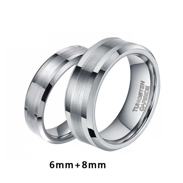 promise rings for couples - silver tungsten matching rings