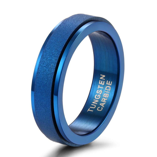 Blue personalized mens spinner rings