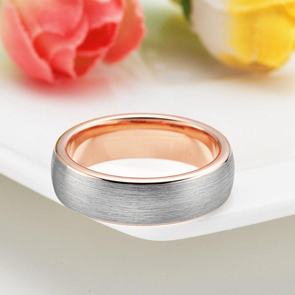 Personalized mens silver and rose gold promise ring