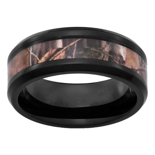 Mens camo ring - personalized black male ring band