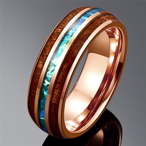 6mm Hawaiian Koa Wood & Rose Gold Mens Ring