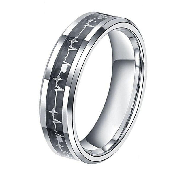 Personalized heartbeat black and silver tungsten ring