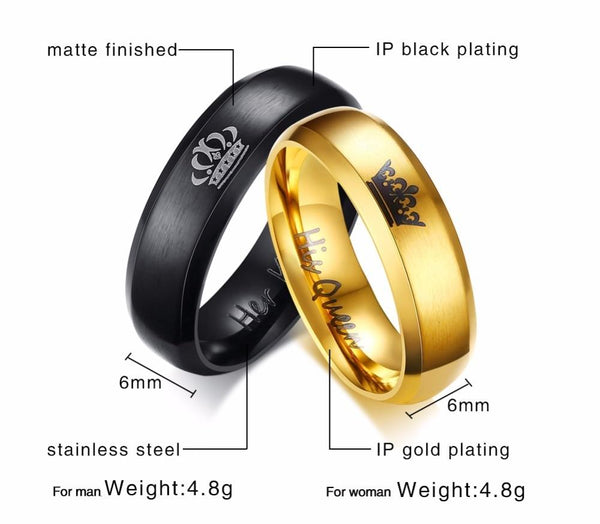 Couples rings - King and queen crown stainless steel rings