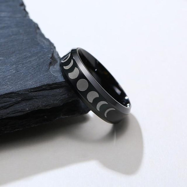 Moon Lunar space black phase stainless steel ring