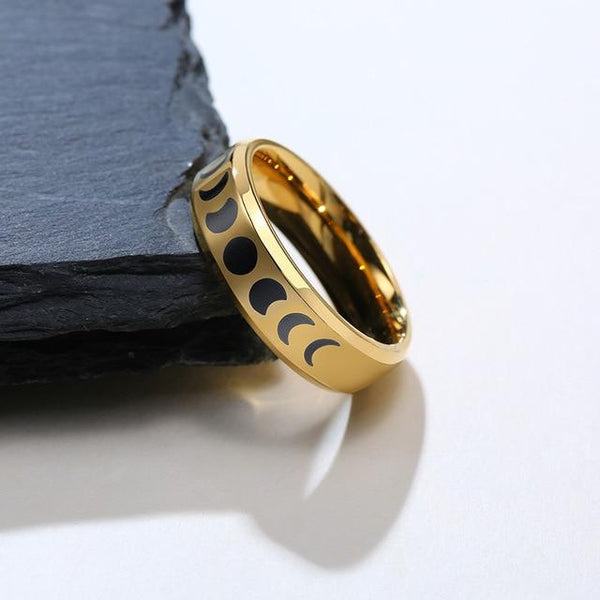 Moon Lunar space phase gold stainless steel ring