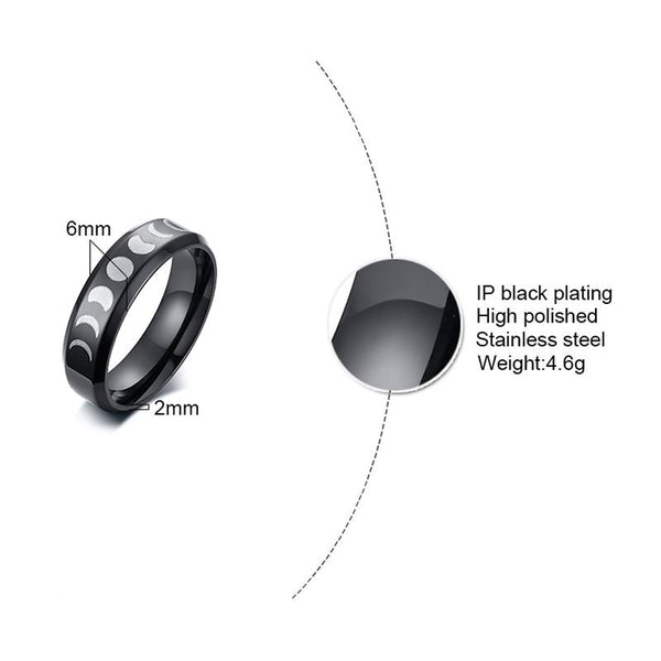 Moon Lunar space phase stainless steel ring