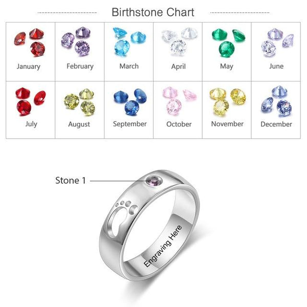 Mothers birthstone ring - childs baby foot and personalized birthstone