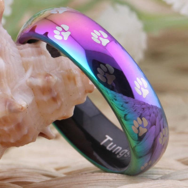 Cat Dog Paw Prints Animal Lovers Tungsten Ring