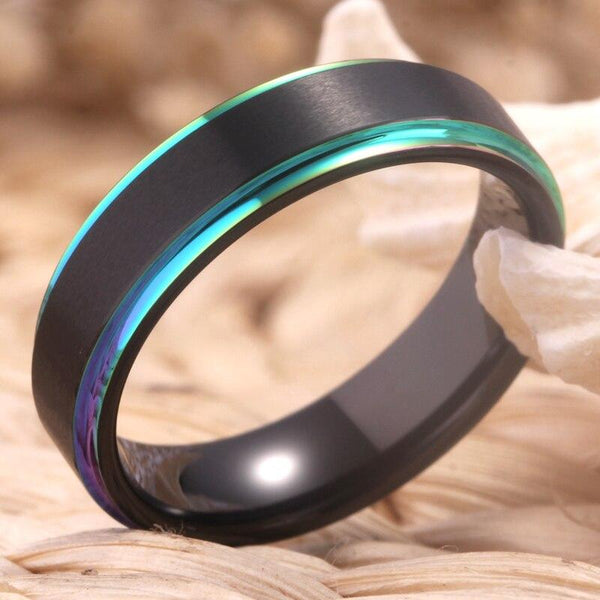 Rainbow Colorful Tungsten Mens Ring