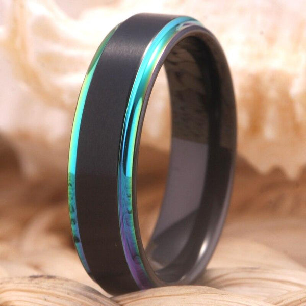 Rainbow Colorful Tungsten Mens Ring