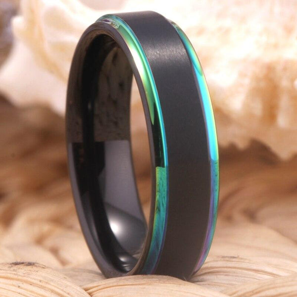 Rainbow Colorful Tungsten Mens Ring