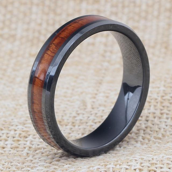 6mm Retro Wood Ceramic Unisex Ring