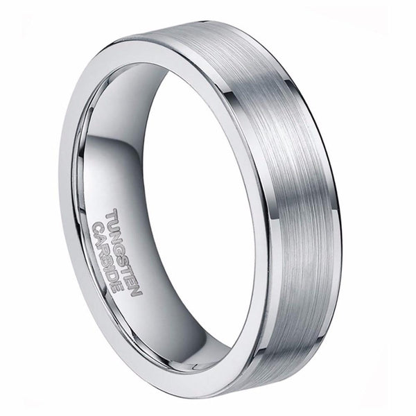 Personalized Silver Tungsten Mens Ring