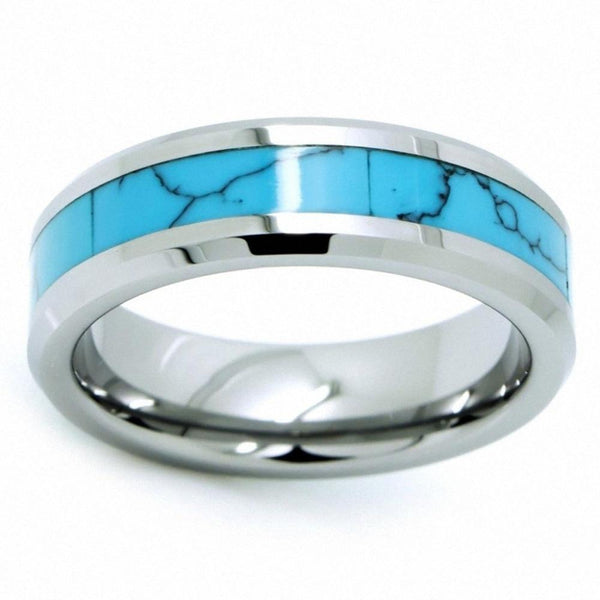 Turquoise mens ring - personalized silver Tungsten ring band