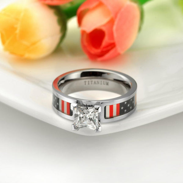 Promise ring for her - USA American Flag Patriotic Titanium Womens Ring