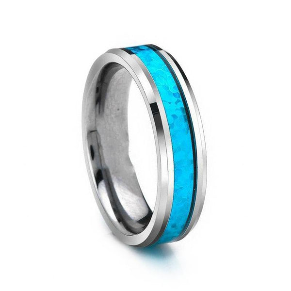 Promise rings for her - Blue opal personalized Tungsten ring