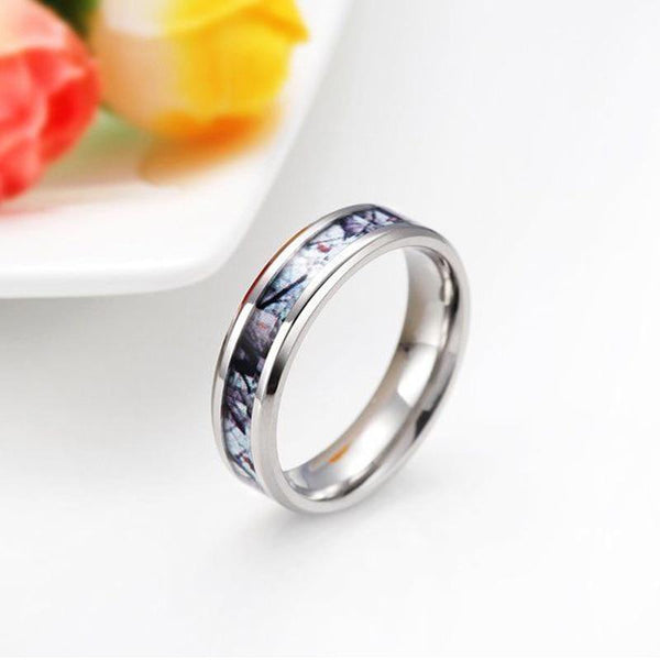 Personalized Camo titanium silver ring