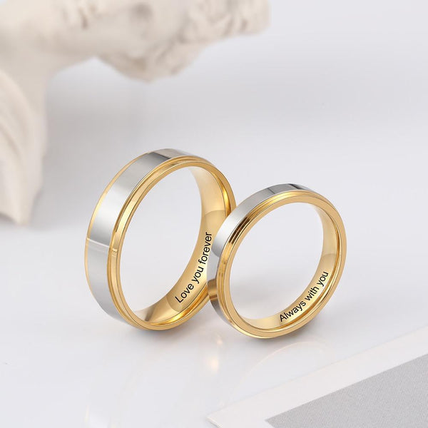 6mm & 4mm Personalized Gold & Silver Couples Rings