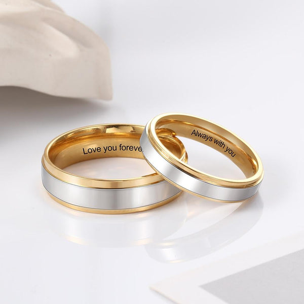 promise rings for couples - gold personalized matching ring set