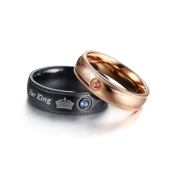 King and queen stainless steel rings set