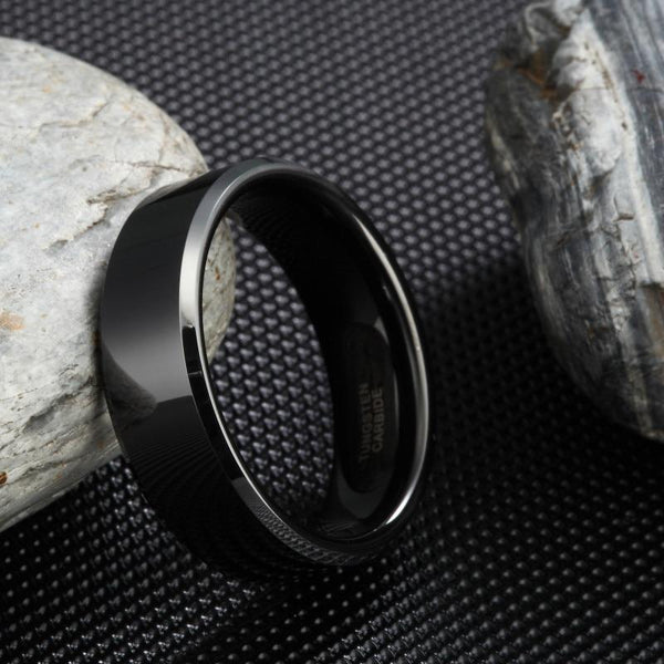 Personalized black silver edges Tungsten mens ring