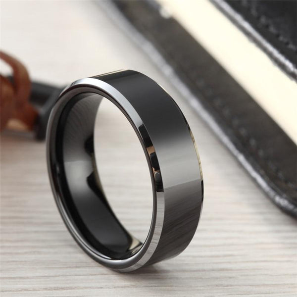 Personalized black silver edges Tungsten mens ring
