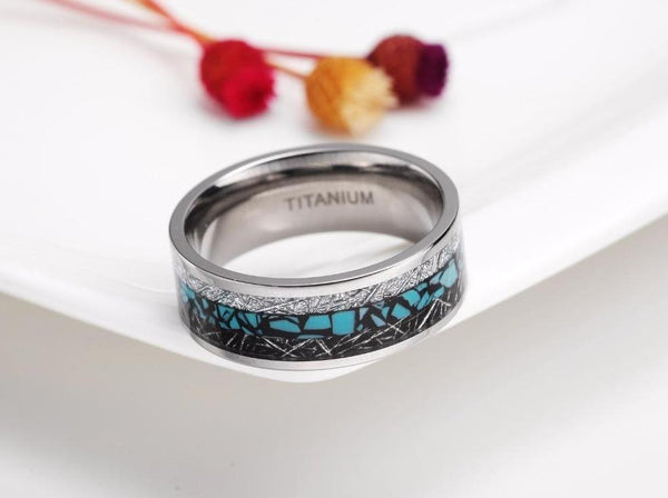 Personalized silver and turquoise color rock couples rings