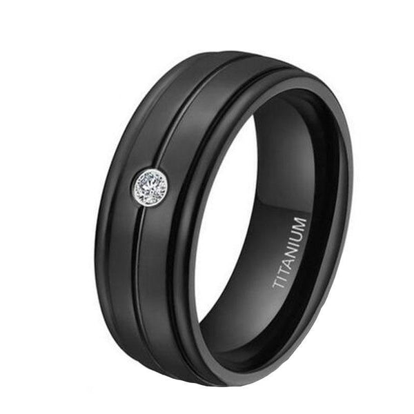 Personalized black titanium cubic zirconia diamond mens ring