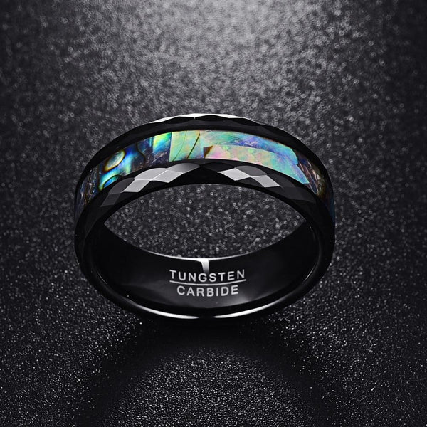 Abalone Shell & Black Tungsten Mens Ring