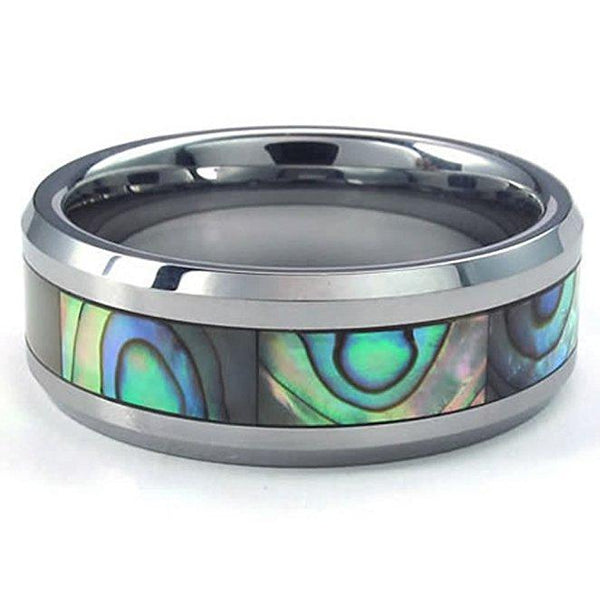 Rings for him - Abalone shell silver Tungsten mens ring