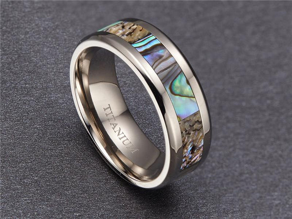 Rings for him - abalone shell Titanium silver mens ring