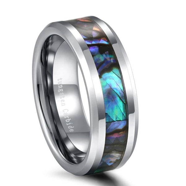 Rings for him - abalone shell silver Tungsten mens ring