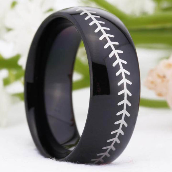 Baseball Fans Sports Black Tungsten Mens Ring
