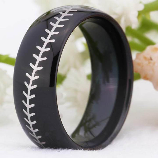 Baseball Fans Sports Black Tungsten Mens Ring