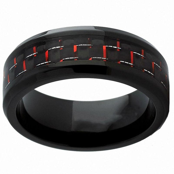 promise rings for him - black and red tungsten mens ring