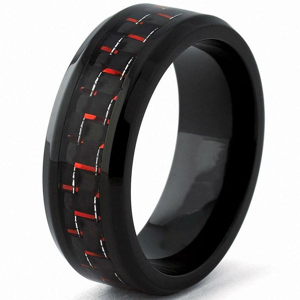 rings for him - black and red tungsten mens ring