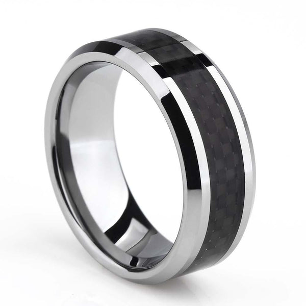 Rings for him - silver and black tungsten mens ring