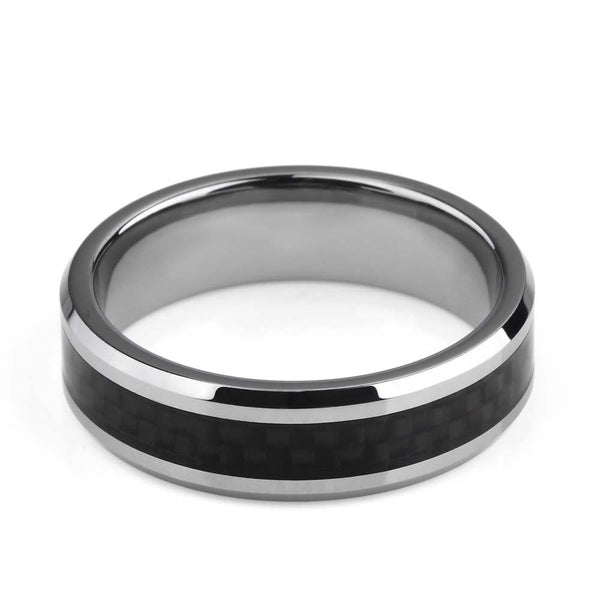 Promise rings for him - silver and black tungsten mens ring