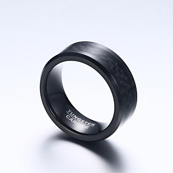 Carbon Fibre Black Tungsten Mens Ring