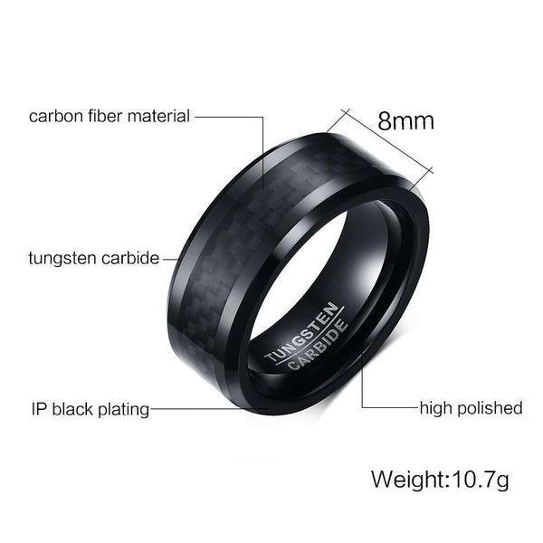 Carbon Fibre Black Tungsten Mens Ring