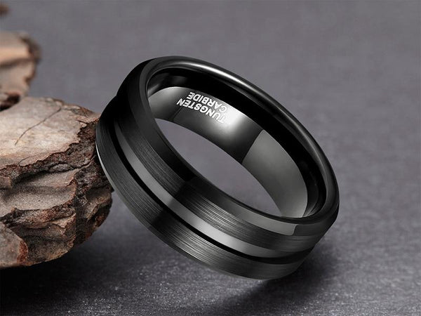 Personalized custom black tungsten mens ring for him