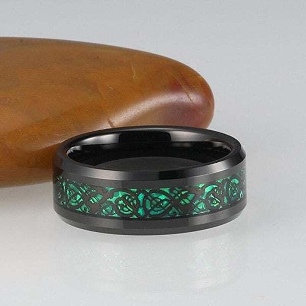 Rings for him - black and green Tungsten mens ring