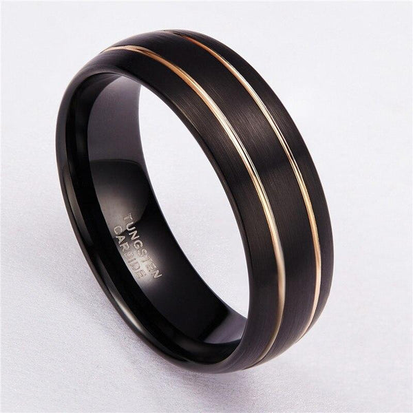 Personalized black and gold tungsten mens ring