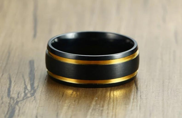 Rings for him - Black and gold stainless steel mens ring