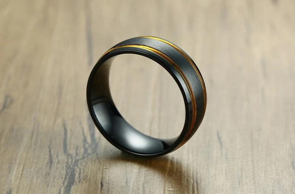 Rings for him - Black and gold stainless steel mens ring