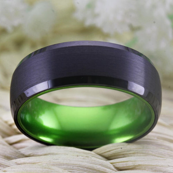 Irish rings - black and green Tungsten mens ring