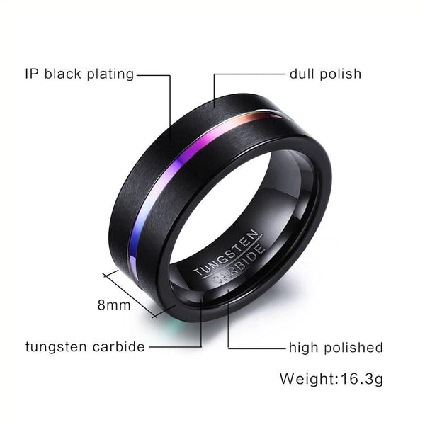 Black and Rainbow Tungsten Mens Ring